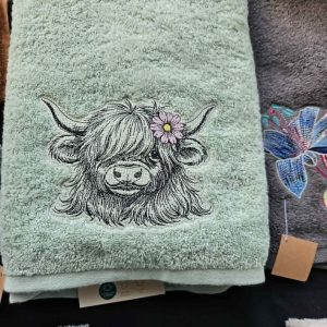 Bath Towel Green - Highlander cow